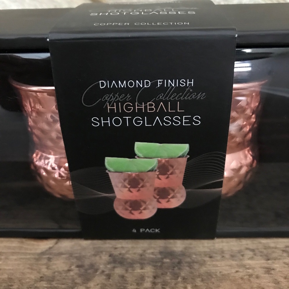 Diamond Highball Shot Glasses Copper Finish 4 Ct